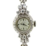 Lady's Vintage 14 Karat White Gold and Approx. 2.0 Carat Diamond Bracelet Watch with Manual