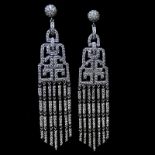 Approx. 4.0 Carat Round Brilliant Cut Diamond and 18 Karat White Gold Chandelier Earrings