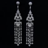 Approx. 4.0 Carat Round Brilliant Cut Diamond and 18 Karat White Gold Chandelier Earrings