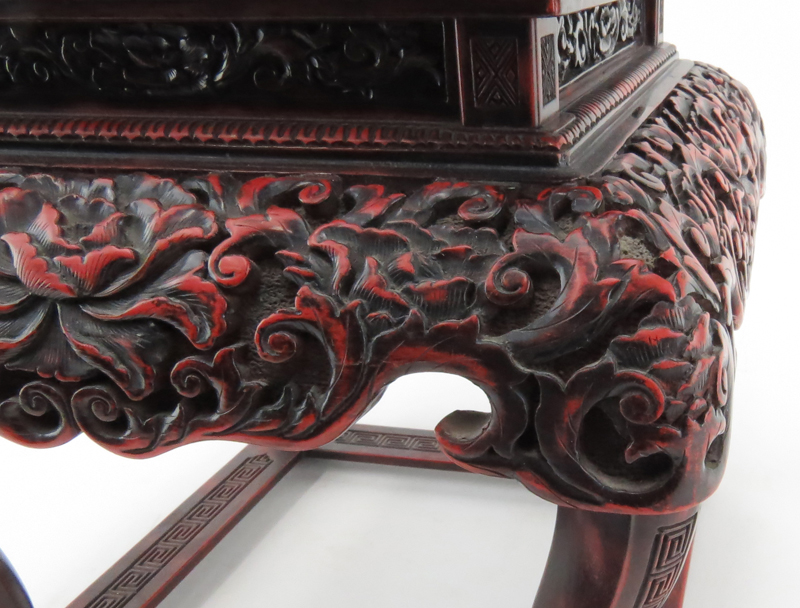 20th Century Chinese Lacquered Stand. Wear, small losses or in good condition. Measures 9-1/4" H x - Image 3 of 3