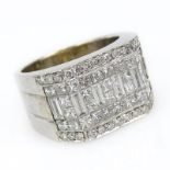 Man's Approx. 3.30 Carat Invisible Set Diamond and 18 Karat White Gold Ring. Stamped 18K. Good