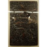 Possibly 19th Century Chinese Deep Relief Carved Wood Panel In Shadowbox Frame. Depicts dragon