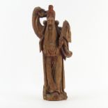 Early Chinese Carved Polychrome Wood Figure "Wiseman". Unsigned. Condition consistent with age.