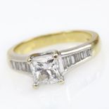 Vintage Approx. 1.0 Carat Princess Cut Diamond and 18 Karat Yellow and White Gold Engagement Ring