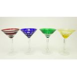 Set of Four (4) Tatiana Faberge "Na Zdorovye" Martini Glasses In Custom Box. Color Bowls, Clear