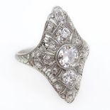 Art Deco Approx. 1.55 Carat Diamond and Filigree Platinum Ring set in the center with an Approx. .70