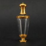 Miniature 19th Century French 18K Gold and Crystal Scent Bottle. Decorated with a Greek key band