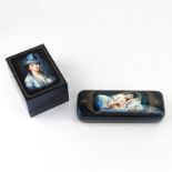 Russian "Erotica" Lacquered Playing Card Box and Eye Glass Case. Signed. As new condition.