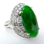 GIA Certified Art Deco Double Cabochon Jade and Platinum Ring