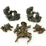 Collection of Five (5) Chinese Qing Dynasty Bronze Miniatures. Includes a pair of double fish, a