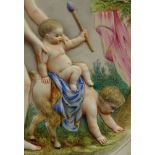 Vintage Hand Decorated Bisque Relief Plaque "Mythological Scene With Infant Satyr and Putto"