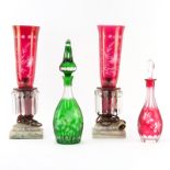Collection of Four (4) Antique Etched Glass Decorative Items. Includes: pair of electric lusters,