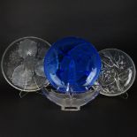 Lot of Four (4) Verlys Glass Item Including a deep blue Cormorant & Koi Charger, unsigned, 13-1/