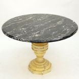 Mid Century Neoclassical Style Marble Pedestal Table. Depicts a white marble baluster form base with