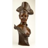George van der Straeten, Belgian (1856-1941) Bronze Sculpture 'Woman with Tricorner Hat". Signed and