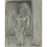 Attributed to: Rufino Tamayo, Mexican (1899 -1991) Charcoal on paper "Figure In A Room" Signed lower