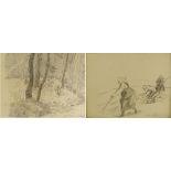 Russian School Pair pencil drawings signed Petr Petrovich Konchalovsky, Russian/Ukrainian (1876-