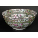 Chinese Porcelain Rose Medallion Punch Bowl. Finely Decorated with Court Scenes, Birds,