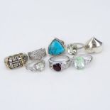 Collection of Eight (8) Sterling Silver Rings, Five with Gemstones. Marked 925 or Sterling. Ring