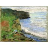 after: Claude Monet, French (1840-1926) pastel on paper, coastal landscape. Signed lower right. Good