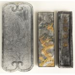 Three (3) Chinese Carved Inkstones. Calligraphy to each. Good Condition or Better. Largest