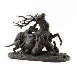 Christophe Fratin, French (1801–1864) Bronze Sculpture "Cerf attaqué par trois chiens" Circa 1834.