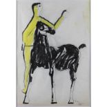 Marino Marini, Italian (1901-1980) Ink and gouache on paper "Man With Horse" Signed and dated 1951