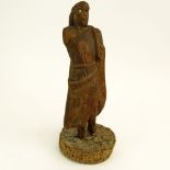 Early Continental Wood Carving of a Man on Cork Base. Unsigned. Losses wear commensurate with age.