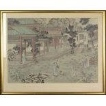 20th Century Chinese Ink and Wash on Silk "Garden Landscape" Signed Lower Left. Good Condition or