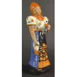 Szecsi Keramia Budapest Terracotta Figure. Signed. Small Chip to Flower Side or else Good Condition.