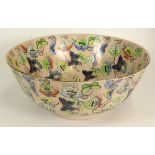 Modern Chinese Style Neiman Marcus Punch Bowl. Decorated Throughout with Multicolored Butterfly