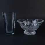 Two (2) European Art Glass Vase and Bowl. Stromberg Blue Vase, signed, good condition, measures 7-