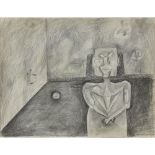 Attributed to: Rufino Tamayo, Mexican (1899 -1991) Charcoal on paper "Figure In A Room" Signed lower