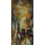 Mid 20th Century Paris School Street and Canal Scene. Signed Bige Lower Left. Good to Very Good