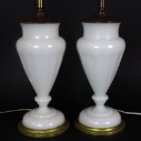 Pair of Vintage French White Opaline Lamps. Unsigned. Light wear or in good condition. Measures