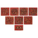 Lot of Eight (8) 19th Century Chinese Carved Chaozhou Wood Relief Panels. Unsigned. Wear and