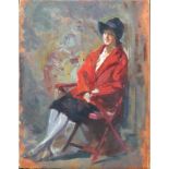 Circa 1930's Italian School Oil on Cardboard, Portrait of a Seated Woman. Unsigned. Good