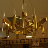 Mid 20th Century Sciolari Brass and Crystal Six Light Chandelier. Unsigned. Pitting to brass,