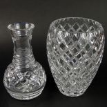 Lot of Two (2) Cut Crystal Table Top Items. Includes a Ceska Vase, Signed, 8", Good condition and