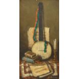 Aristid Szendy Hungarian (1903-1972) Oil on Canvas "Still Life with Banjo". Signed Lower Right. Good