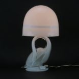 Murano Glass White Swan Lamp with Shade, Possibly Seguso. Unsigned. Good condition. Surface