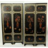 Antique Chinese Mother of Pearl and Agate/Hardstone Inlaid 4 Panel Screen. Decorated with flowers