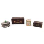 Collection of Four (4) Chinese Boxes. Includes: Two hardstone inlaid boxes, cloisonné round box, and