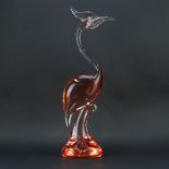 Large Vintage Probably Murano Glass Sculpture, Crested Crane. Unsigned. Surface scratches and