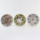 Three Chinese Porcelain Plates. Includes: Rose medallion, chips, 8-1/2"; hand painted plate with