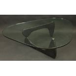 Reproduction Isamu Noguchi Designed Wood and Glass Coffee Table. Unsigned. Surface Wear and