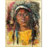 Attributed to: Nikolai Fechin, Russian (1881-1955) Watercolor on Paper, Portrait of Native American.