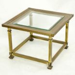 Mid 1980's Mastercraft Brass And Glass Occasional Table. Unsigned. Patina/oxidation and surface