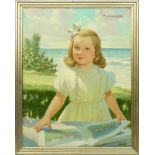 J. Clinton Shepherd, American (1888-1975) "Young Girl Near Ocean" Oil on Canvas Signed Lower
