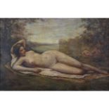 19/20th Century Oil on Canvas, Reclining Nude in Landscape. Signed Corot lower right. Good